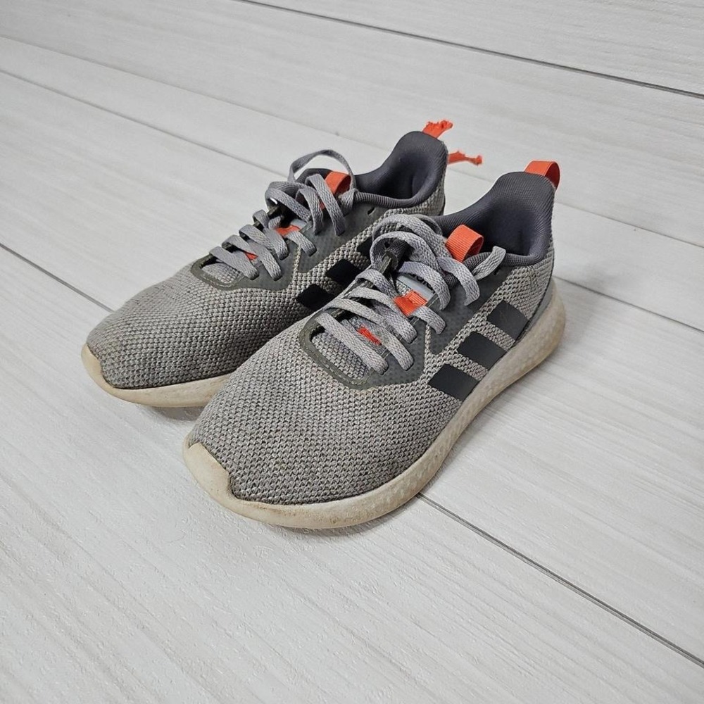 Adidas Youth Running Shoes Gray Orange Sz 2 Kids Athletic Sneakers